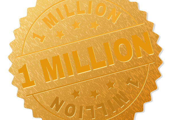 1 MILLION gold stamp seal. Vector gold medal of 1 MILLION text. Text labels are placed between parallel lines and on circle. Golden surface has metallic texture.